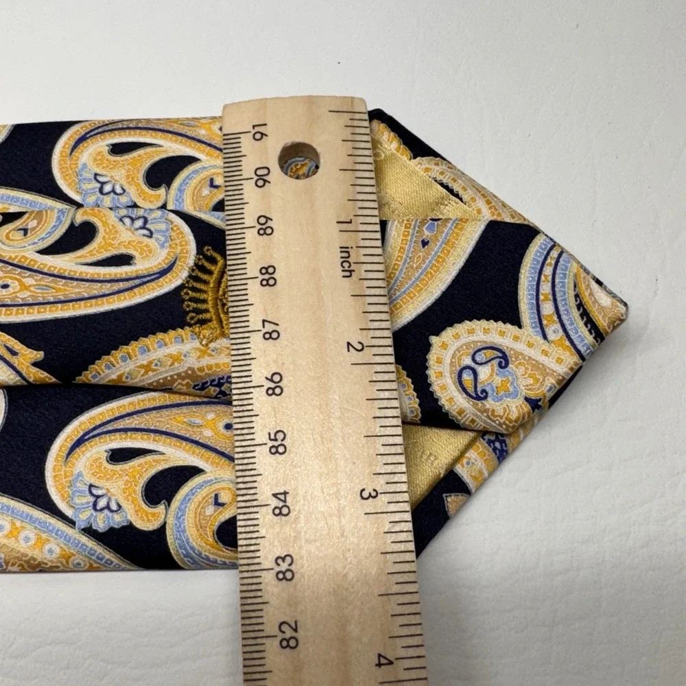 Countess Mara‎ Mens Navy Blue Gold Paisley 100% Silk Hand Made Necktie Tie
